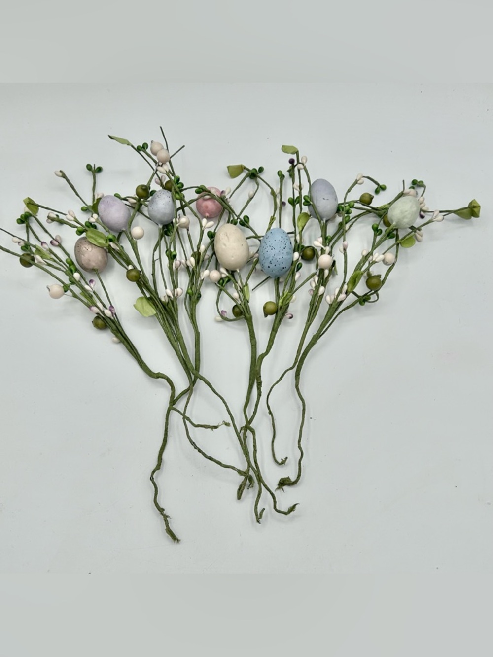 Artificial Easter Egg Stem Spring Berry Picks Speckled Eggs 14" Lot of 8
